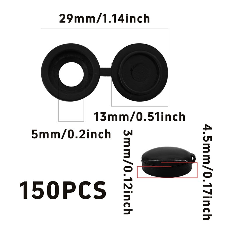 Runseaway 150Pcs Black Plastic Screw Covers, Hinged Screw Cover Caps, Hinged Fold Over Caps Dust Washers Snap Flip Tops for Screw Protection - Image 2